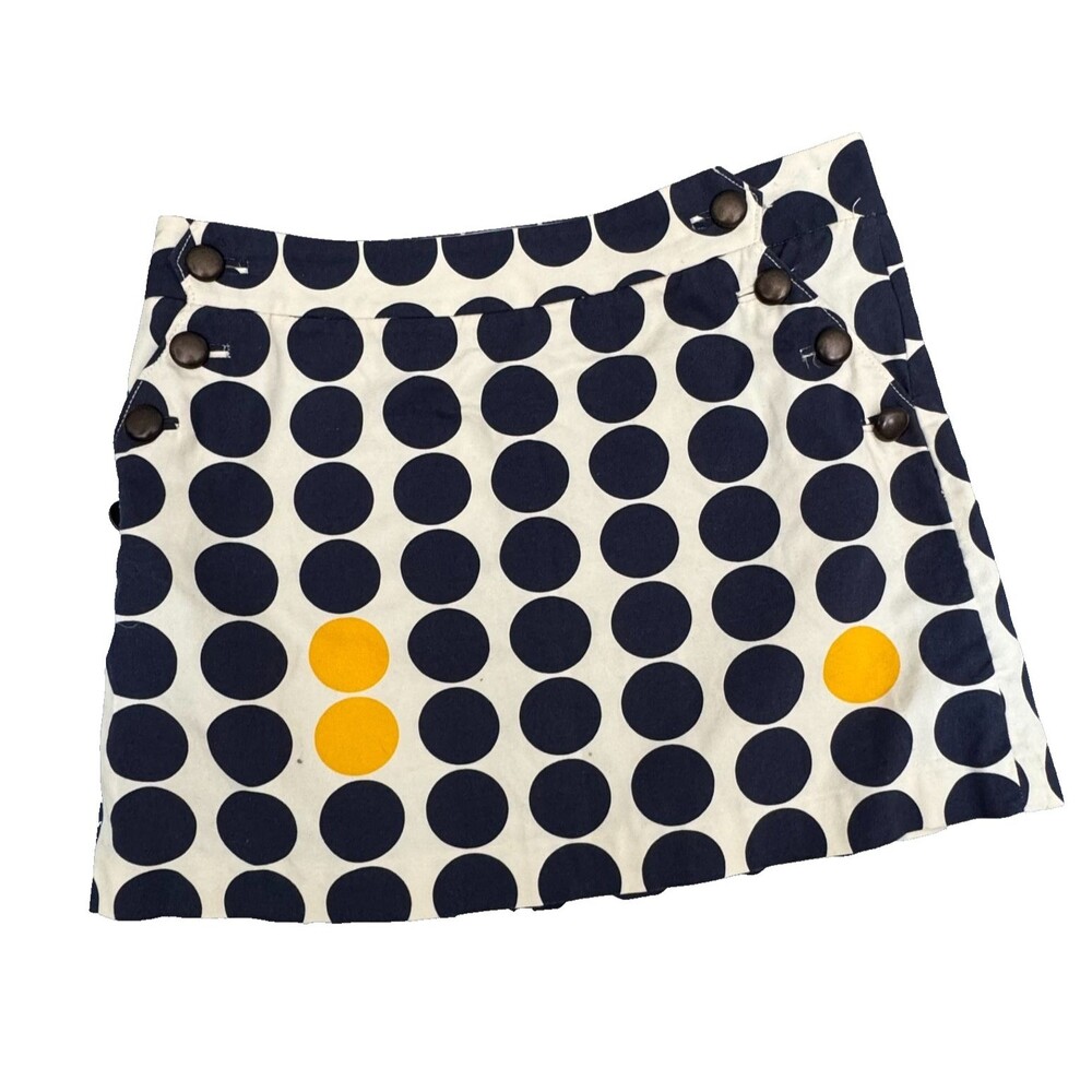 J.Crew Polka Dot Mini Skirt Size 12 Navy White Yellow 100% Cotton Nautical